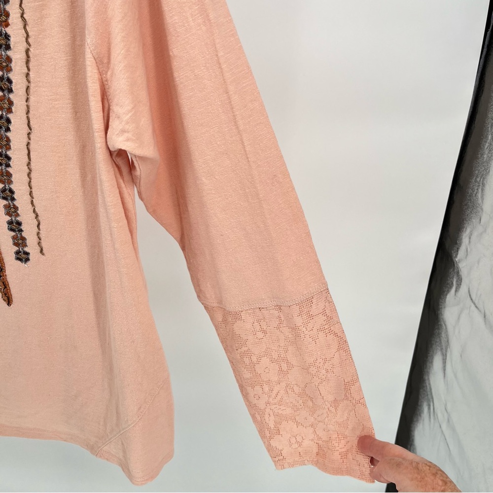 Sundance Womens Embroidered Beaded Top Size L Peach Lace Detail Boho - Picture 6 of 10